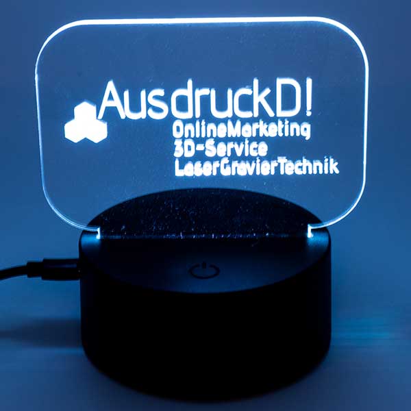 Acrylglas-Leuchte mit individuell graviertem Firmenlogo