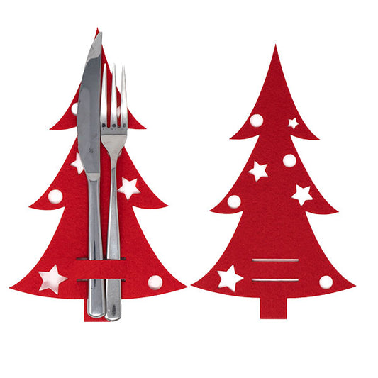 Besteckhalter Weihnachtsbaum aus rotem Filz im 2er Set