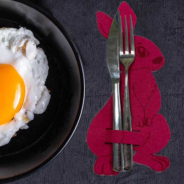 Besteckhalter Osterhase in Rosa mit Besteck