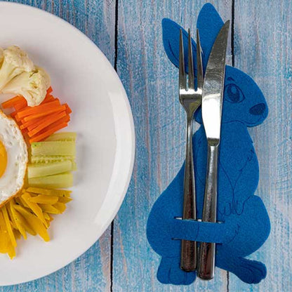 Besteckhalter Osterhase in Blau mit Besteck