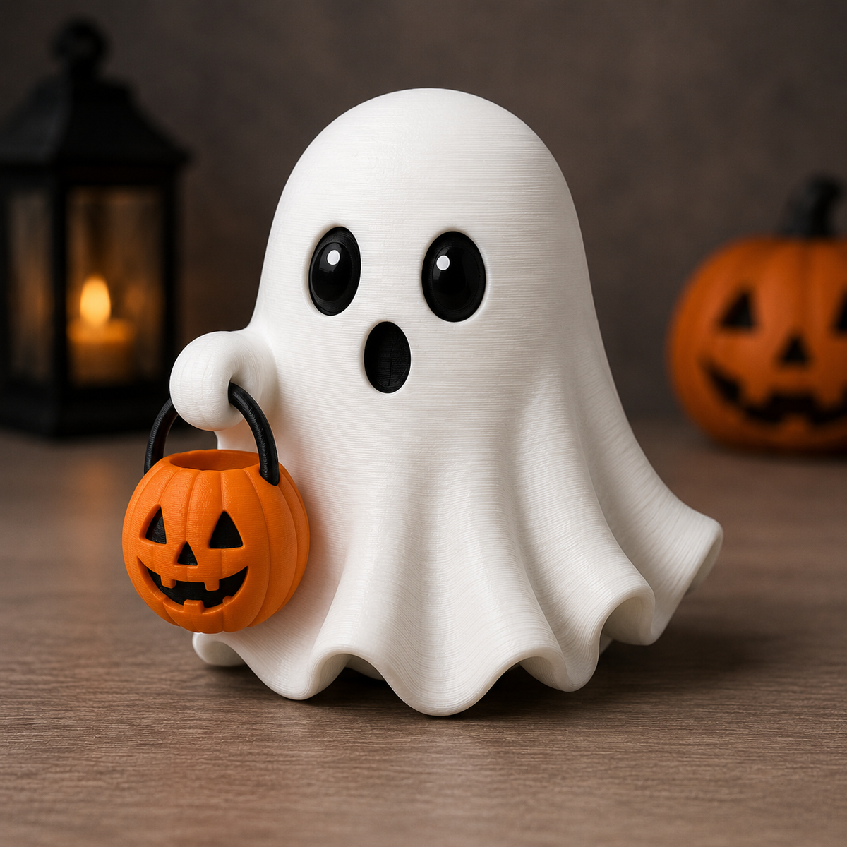3D-gedrucktes Halloween Gespenst mit Kürbiseimer aus PLA