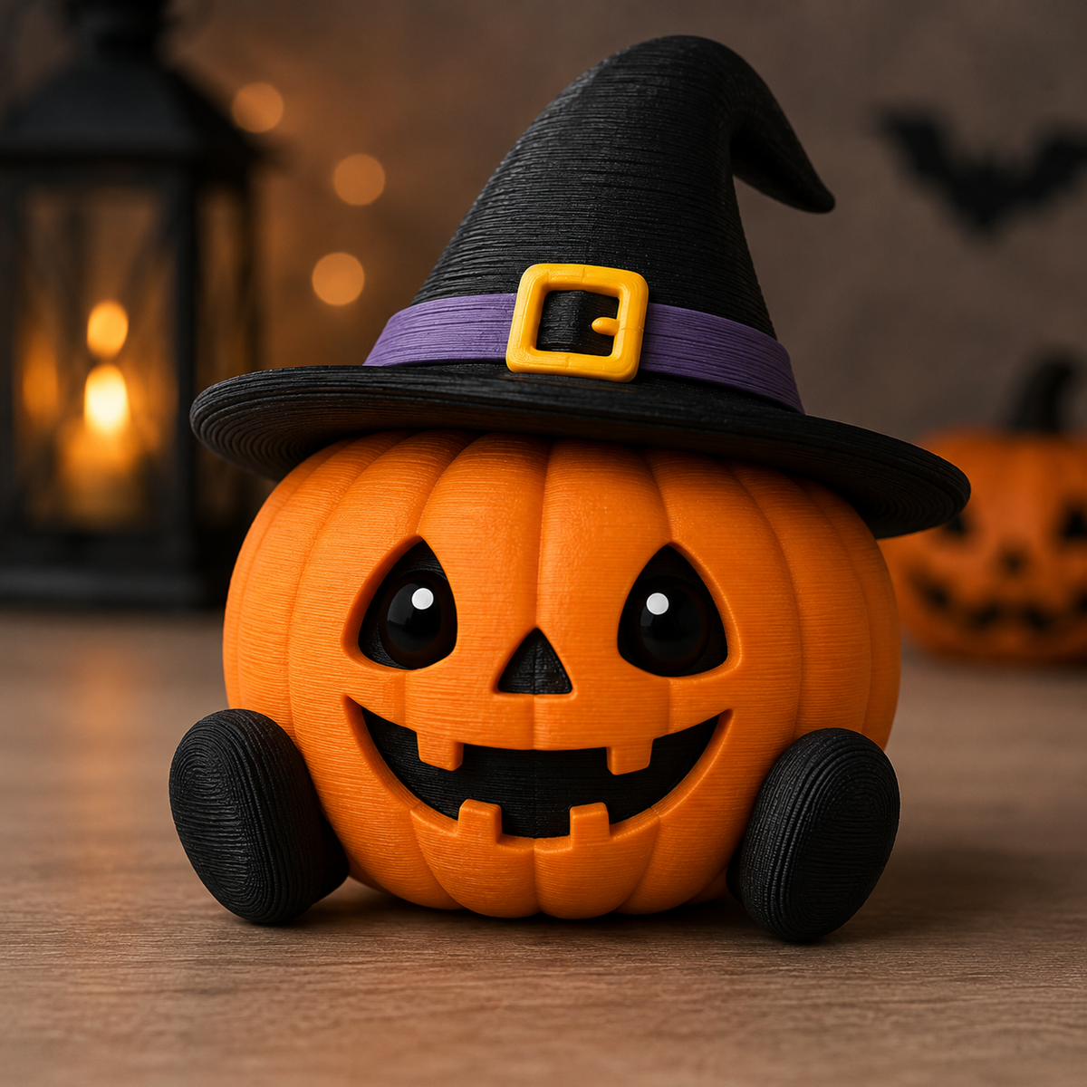 3D-gedruckter Halloween Kürbis mit Hexenhut aus PLA