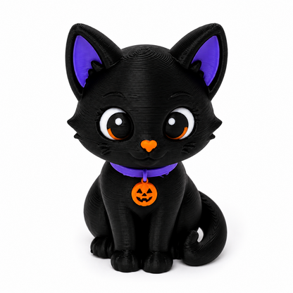 3D-gedruckte schwarze Halloween Katze mit Kürbisanhänger aus PLA